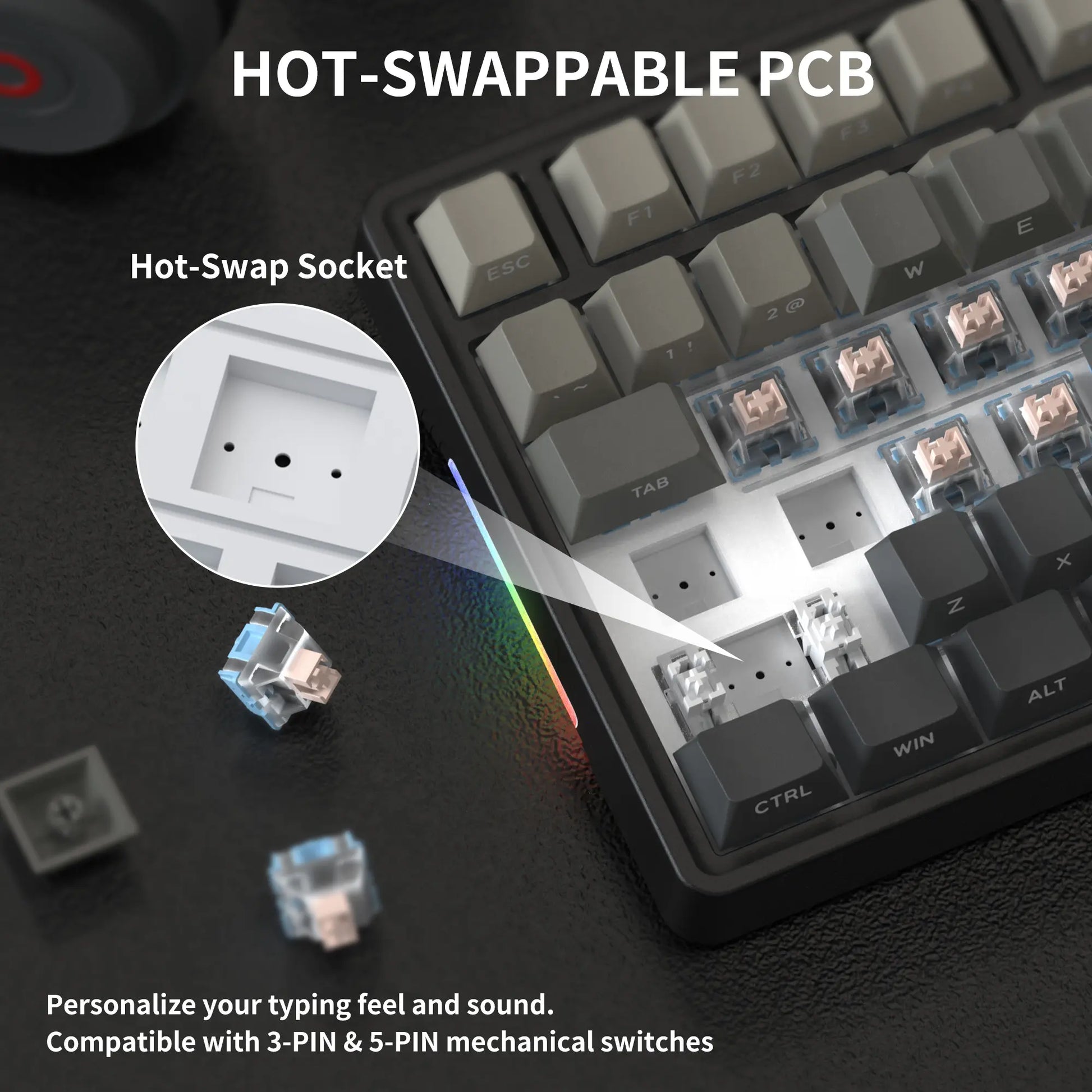 7KEYS BJ75 Wireless Mechanical Keyboard, 75% Gasket-Mount Gaming Keyboard with Volume Knob, Tri-Mode Connection (Bluetooth 5.0 / 2.4G / USB-C), Hot-Swappable Switches, RGB Backlight & Side Lighting, for Pc/Mac/Linux Tiktokshopbacktoschool