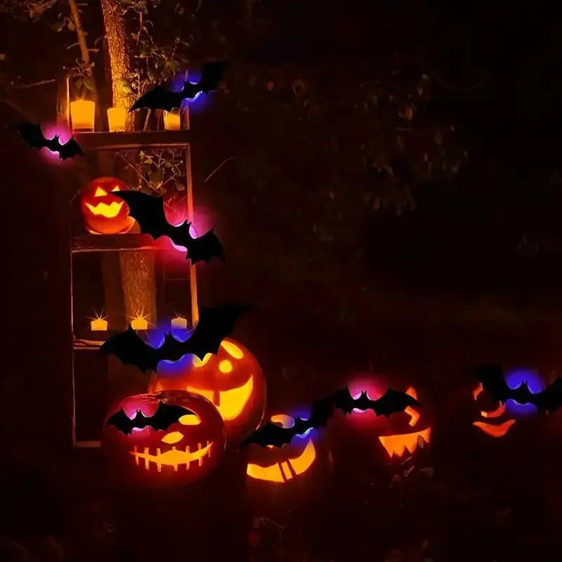 3D Bat Design LED Decorations, LED Halloween 3D Bat Decorative Wall Stickers, Luminous Bat Decorations, Suitable for Indoor and Outdoor Bedroom, Window Party Supplies