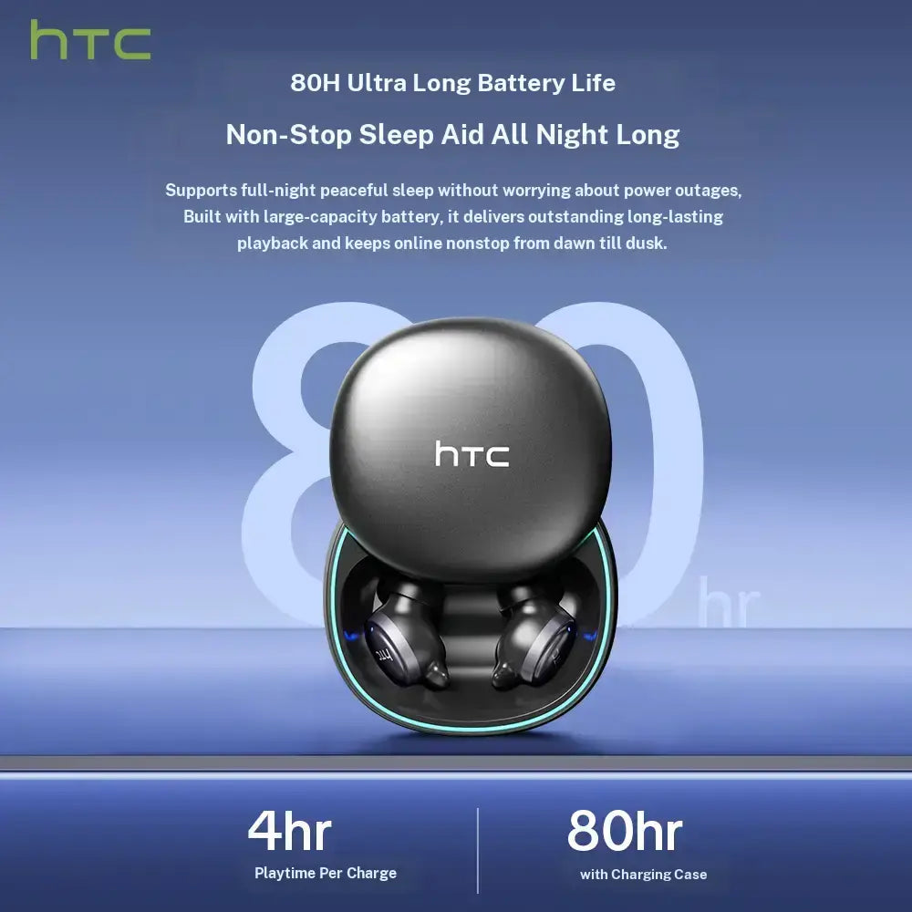 HTC NE96 Metal/Plastic Bluetooth 6.0 Rechargeable Wireless Earbuds - Mini Invisible In-Ear Pair, Waterproof Sleep & Gaming Earphones with Built-In Microphone for Sports, Office, Audio Calls