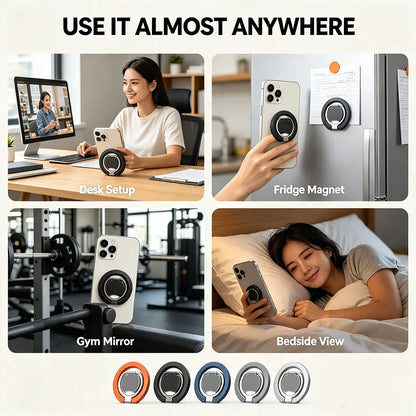 2-In-1 Magnetic Phone Ring Holder, 360° Rotatable Zinc Alloy Dual Magnet Grip, Magsafe-Compatible Universal Stand for Mobile Accessories, Smartphone Users, Easy Install, Secure Anti-Drop, Box Pack