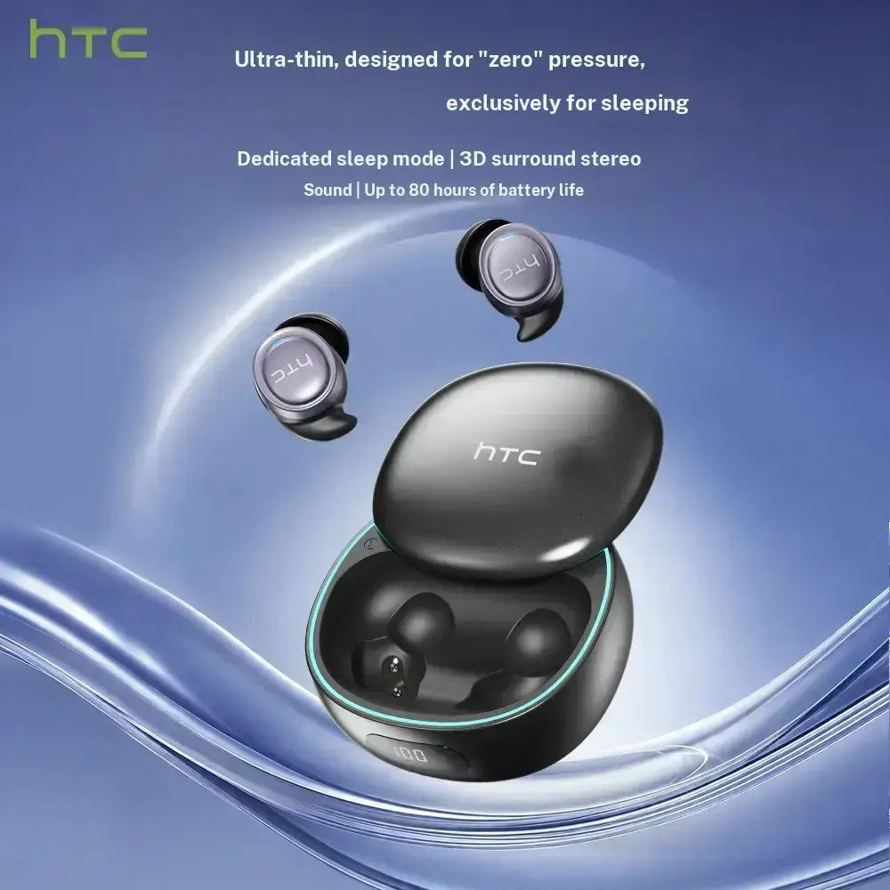 HTC NE96 Metal/Plastic Bluetooth 6.0 Rechargeable Wireless Earbuds - Mini Invisible In-Ear Pair, Waterproof Sleep & Gaming Earphones with Built-In Microphone for Sports, Office, Audio Calls