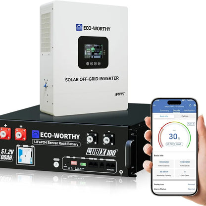 ECO-WORTHY Portable Power Station with Lifepo4 Cells, 5120Wh Large Capacity Battery Pack, 5000W AC Power Supply Inverter, 1Hr/2.5Hr Fast Charging, Bluetooth & Wifi App Control, Home Backup Emergency Solution