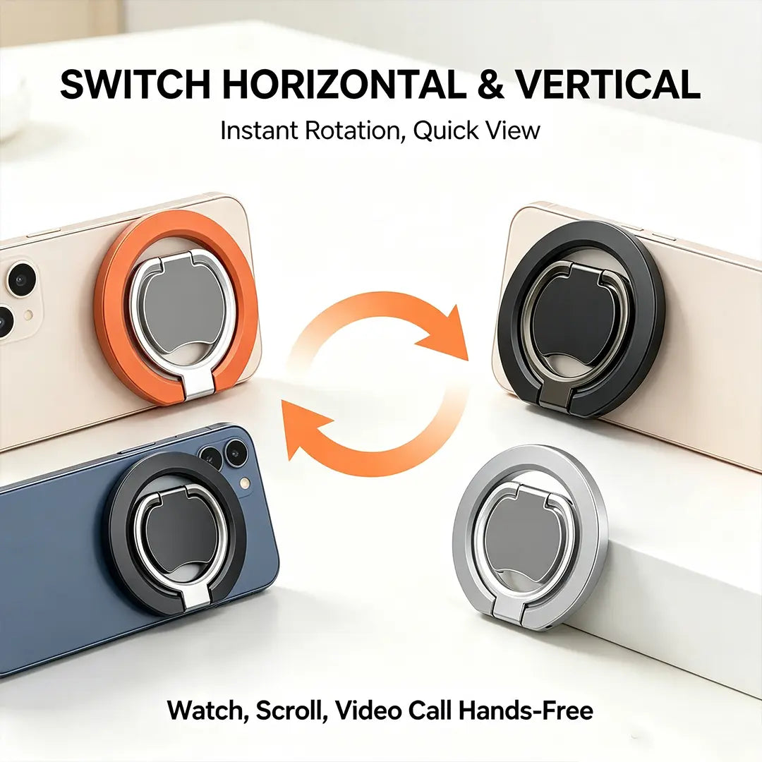 2-In-1 Magnetic Phone Ring Holder, 360° Rotatable Zinc Alloy Dual Magnet Grip, Magsafe-Compatible Universal Stand for Mobile Accessories, Smartphone Users, Easy Install, Secure Anti-Drop, Box Pack
