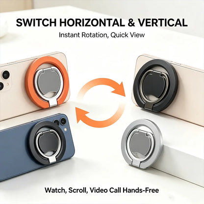 2-In-1 Magnetic Phone Ring Holder, 360° Rotatable Zinc Alloy Dual Magnet Grip, Magsafe-Compatible Universal Stand for Mobile Accessories, Smartphone Users, Easy Install, Secure Anti-Drop, Box Pack