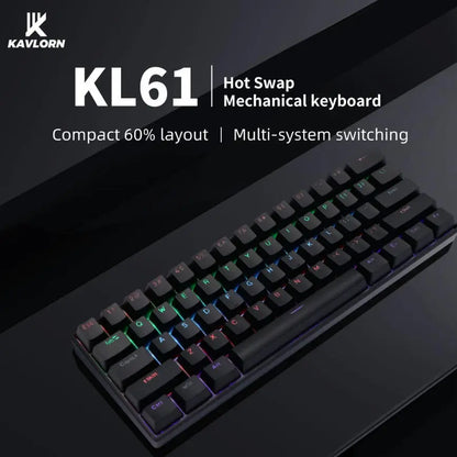 KAVLORN KL61 60% Hot Swappable Mechanical Keyboard, 61 Keys RGB Backlit Wired Gaming Keyboard, Blue Switch PBT Keycaps, Compact Mini Keyboard for PC Mac Laptop Gamers