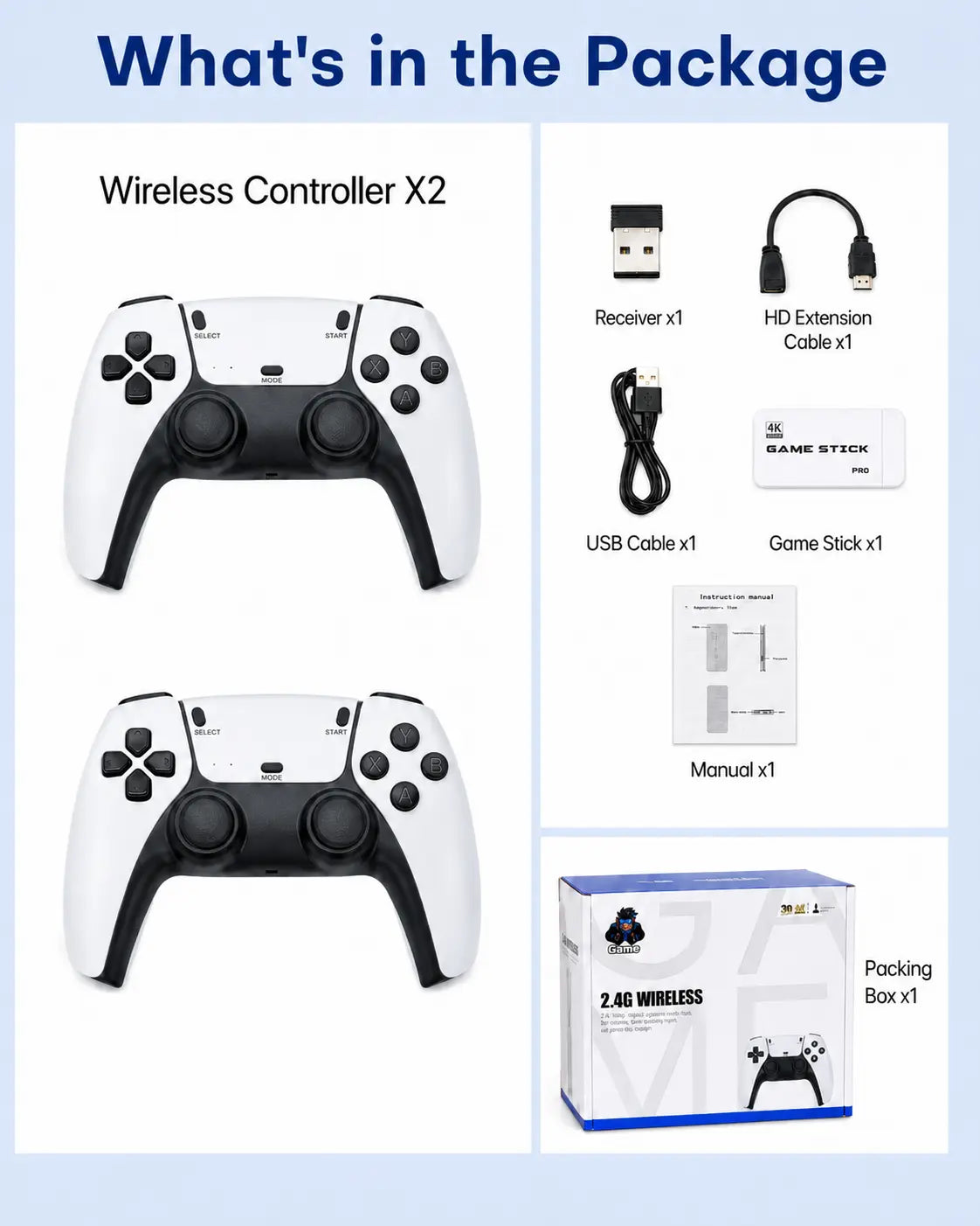 Retro Gaming Console for TV, Classic Wireless Game System, Plug & Play Home Entertainment Device, Built-In Classic Games, Dual Wireless Controllers, Gaming Gift for Kids & Adults