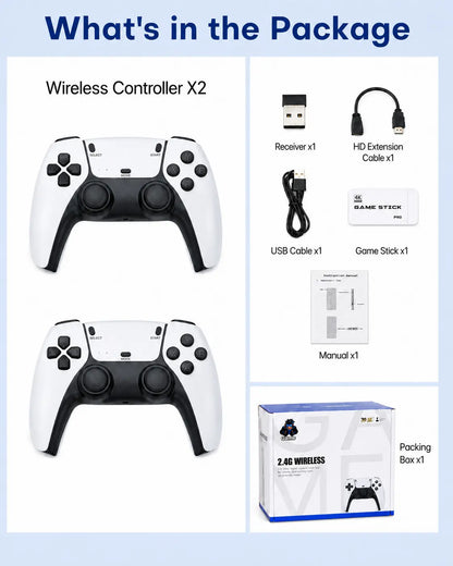 Retro Gaming Console for TV, Classic Wireless Game System, Plug & Play Home Entertainment Device, Built-In Classic Games, Dual Wireless Controllers, Gaming Gift for Kids & Adults