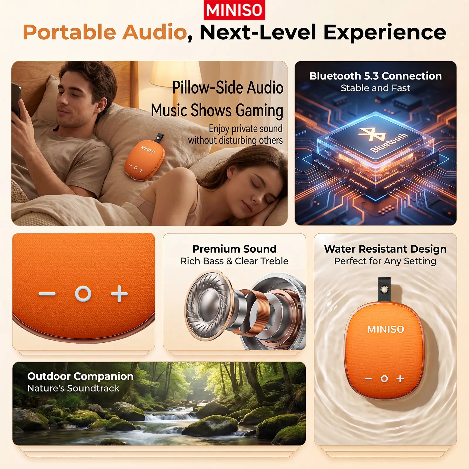 MINISO M105 Compact Wireless Bone Conduction Under-Pillow Sleep Speaker, Portable Hifi Waterproof Bluetooth Speaker with Built-In White Noise, 15H Standby, Stable Connection for Bedroom Camping, Wireless Speakers