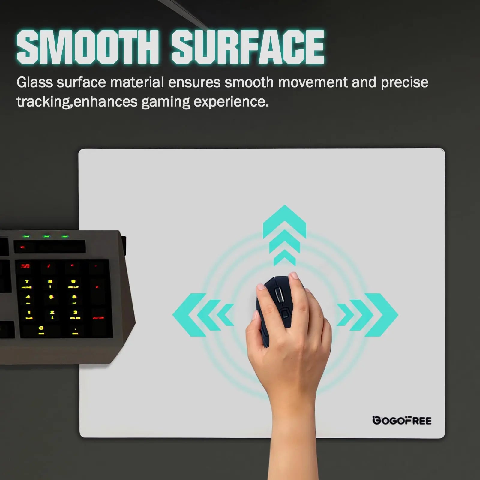 GOGOFREE Glass Gaming Mouse Pad - XL Size 19.7X15.7" Premium Tempered Glass Desk Mat, Micro-Etched Surface for Top Speed, Control & Precise Aim, Water-Resistant, Low-Friction, Non-Slip, Durable Esports Computer Gamer Accessory, Gaming Desk Mat, Glass Mous