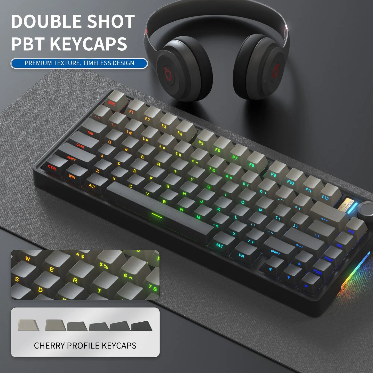 7KEYS BJ75 Wireless Mechanical Keyboard, 75% Gasket-Mount Gaming Keyboard with Volume Knob, Tri-Mode Connection (Bluetooth 5.0 / 2.4G / USB-C), Hot-Swappable Switches, RGB Backlight & Side Lighting, for Pc/Mac/Linux Tiktokshopbacktoschool