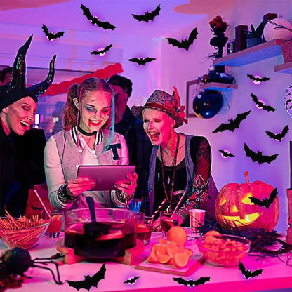 3D Bat Design LED Decorations, LED Halloween 3D Bat Decorative Wall Stickers, Luminous Bat Decorations, Suitable for Indoor and Outdoor Bedroom, Window Party Supplies