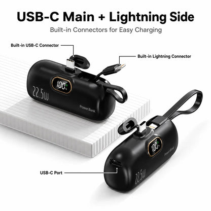 5000Mah Mini Portable Charger, 22.5W Power Bank with Built-In Cable, USB-C & USB-A Ports, Digital Battery Display, Compact Lightweight Battery Pack for Iphone, Samsung, Android, Travel Essentials
