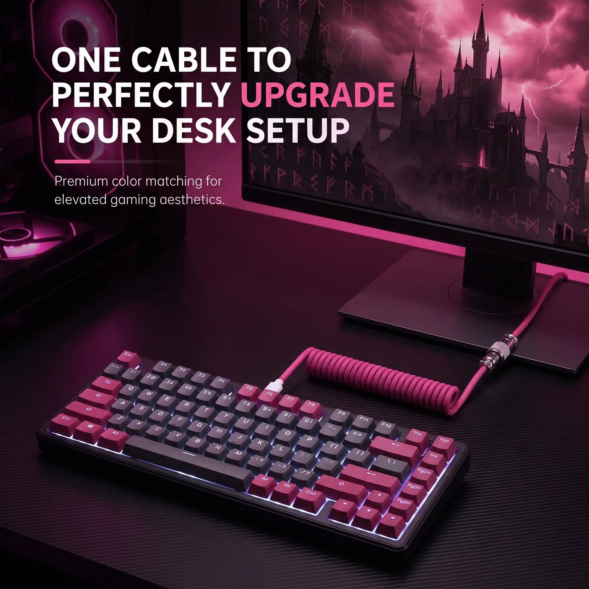 Coiled Aviator Cable for Mechanical Keyboard, USB-C Detachable Braided Cable, 8K Fast Response for Gaming Desk Setup