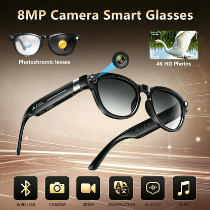 13MP Camera AI Smart Glasses with Chatgpt – 4K Photos & 2K Video, Real-Time Translator, Open-Ear Audio for Vlogging, Travel & Outdoor