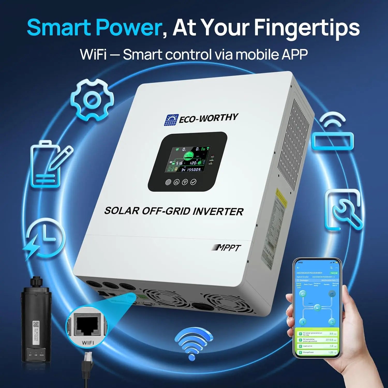 ECO-WORTHY Portable Power Station with Lifepo4 Cells, 5120Wh Large Capacity Battery Pack, 5000W AC Power Supply Inverter, 1Hr/2.5Hr Fast Charging, Bluetooth & Wifi App Control, Home Backup Emergency Solution