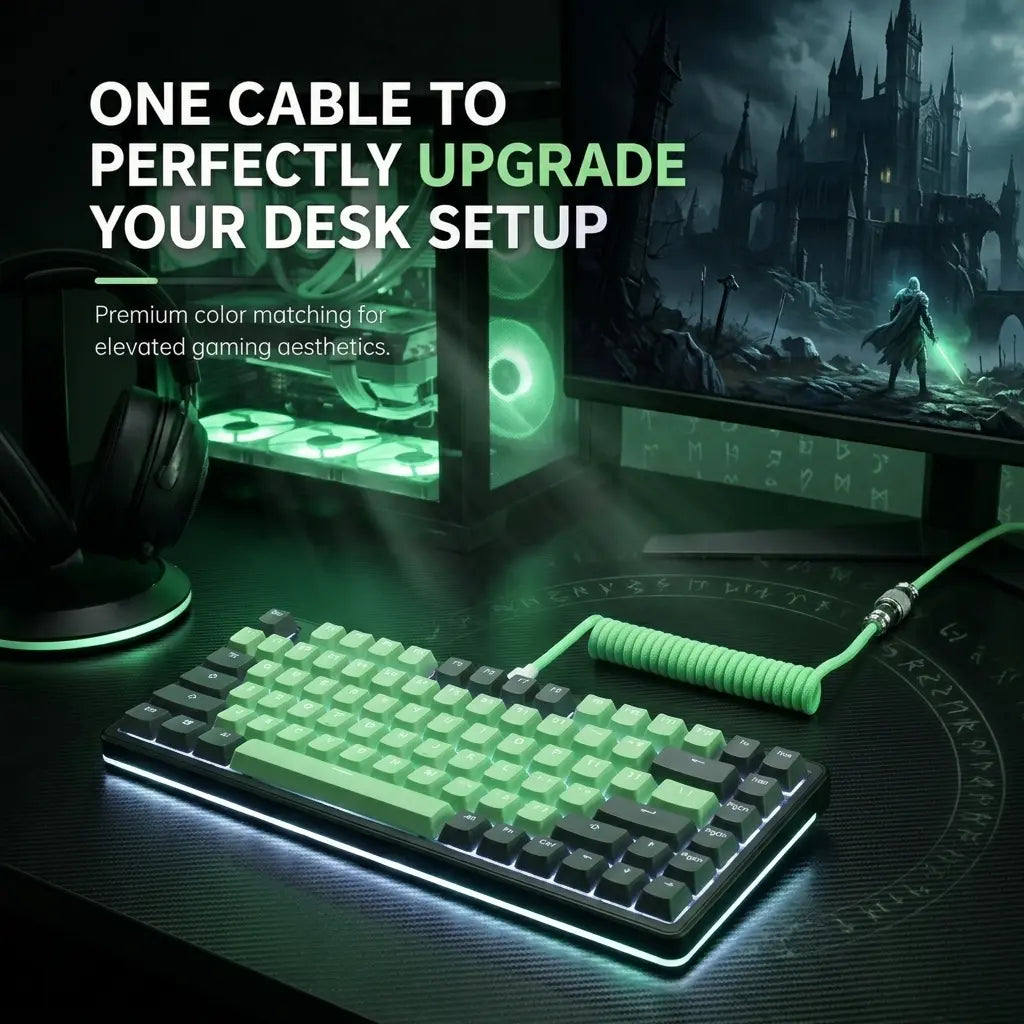Coiled Aviator Cable for Mechanical Keyboard, USB-C Detachable Braided Cable, 8K Fast Response for Gaming Desk Setup