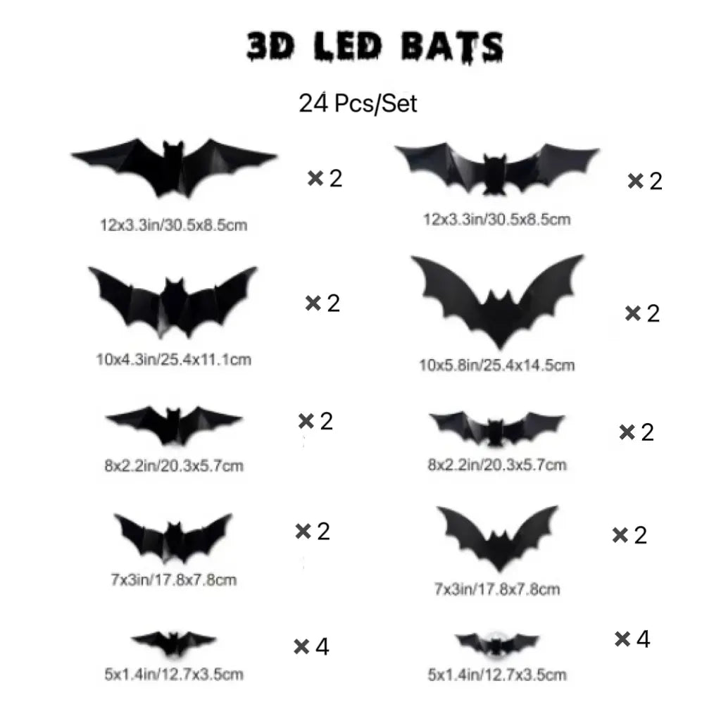 3D Bat Design LED Decorations, LED Halloween 3D Bat Decorative Wall Stickers, Luminous Bat Decorations, Suitable for Indoor and Outdoor Bedroom, Window Party Supplies