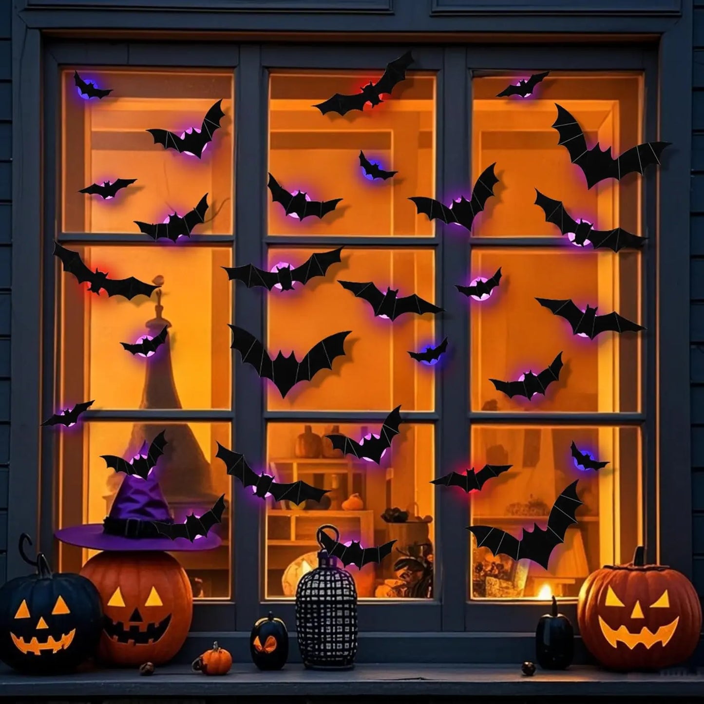 3D Bat Design LED Decorations, LED Halloween 3D Bat Decorative Wall Stickers, Luminous Bat Decorations, Suitable for Indoor and Outdoor Bedroom, Window Party Supplies