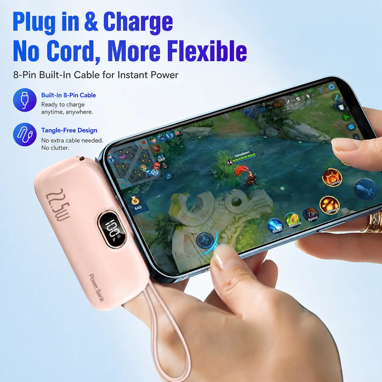 5000Mah Mini Portable Charger, 22.5W Power Bank with Built-In Cable, USB-C & USB-A Ports, Digital Battery Display, Compact Lightweight Battery Pack for Iphone, Samsung, Android, Travel Essentials