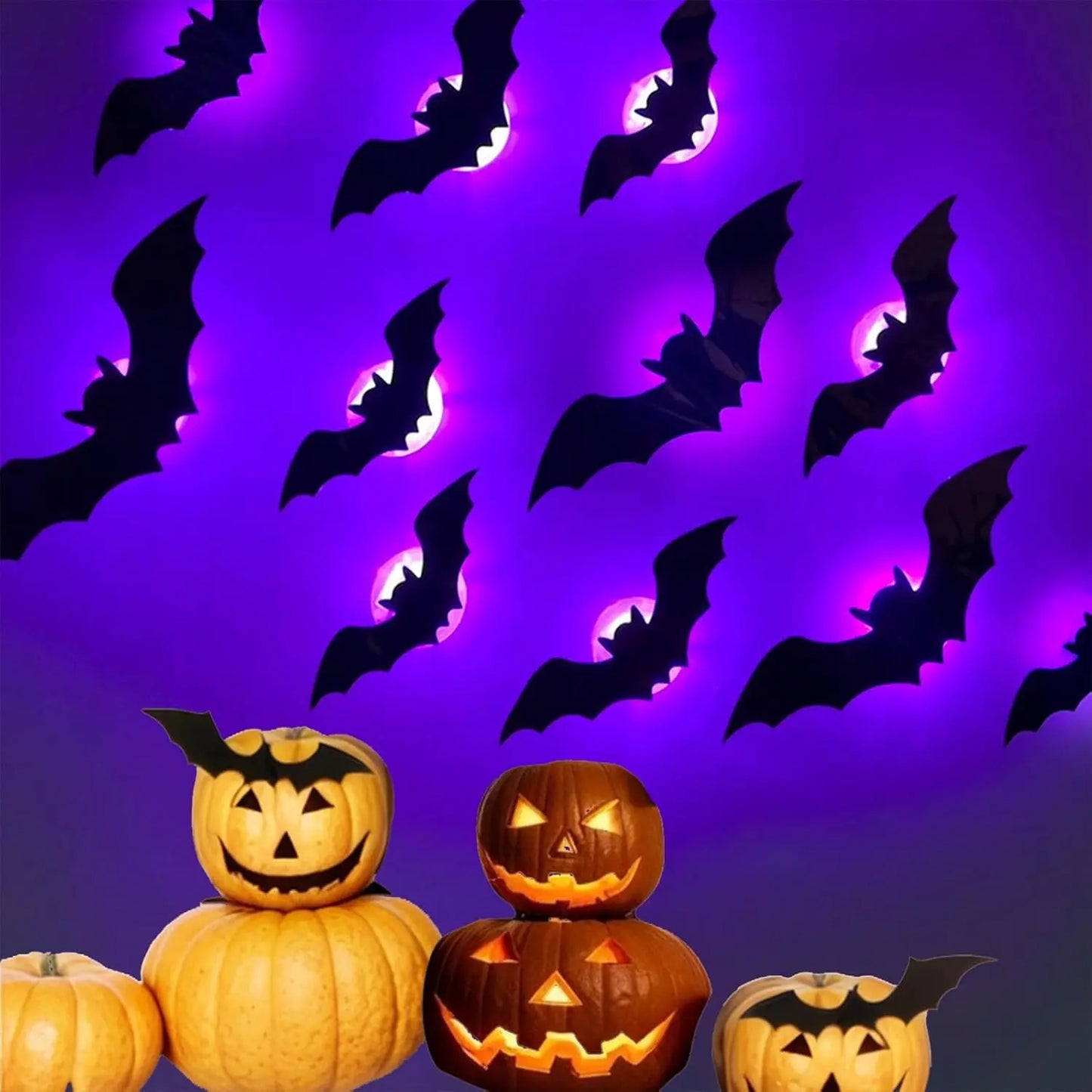 3D Bat Design LED Decorations, LED Halloween 3D Bat Decorative Wall Stickers, Luminous Bat Decorations, Suitable for Indoor and Outdoor Bedroom, Window Party Supplies