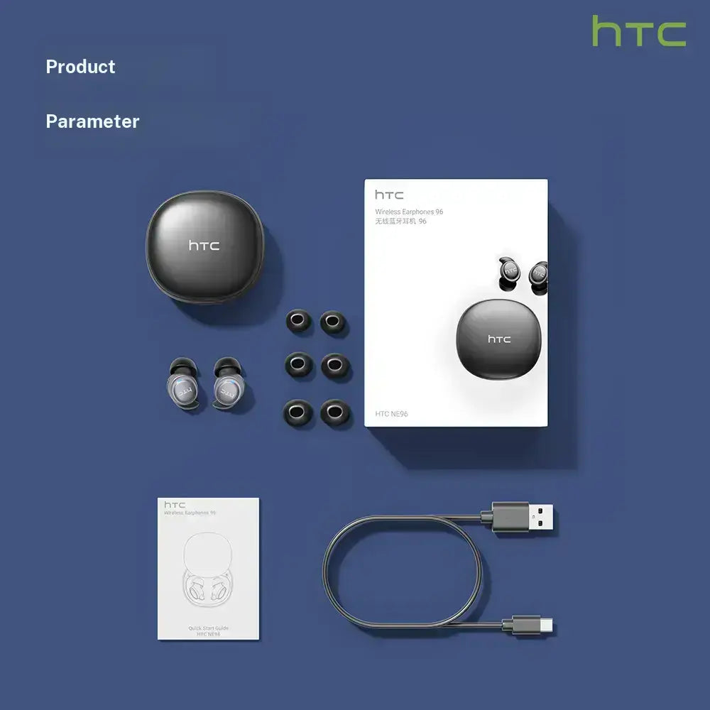 HTC NE96 Metal/Plastic Bluetooth 6.0 Rechargeable Wireless Earbuds - Mini Invisible In-Ear Pair, Waterproof Sleep & Gaming Earphones with Built-In Microphone for Sports, Office, Audio Calls
