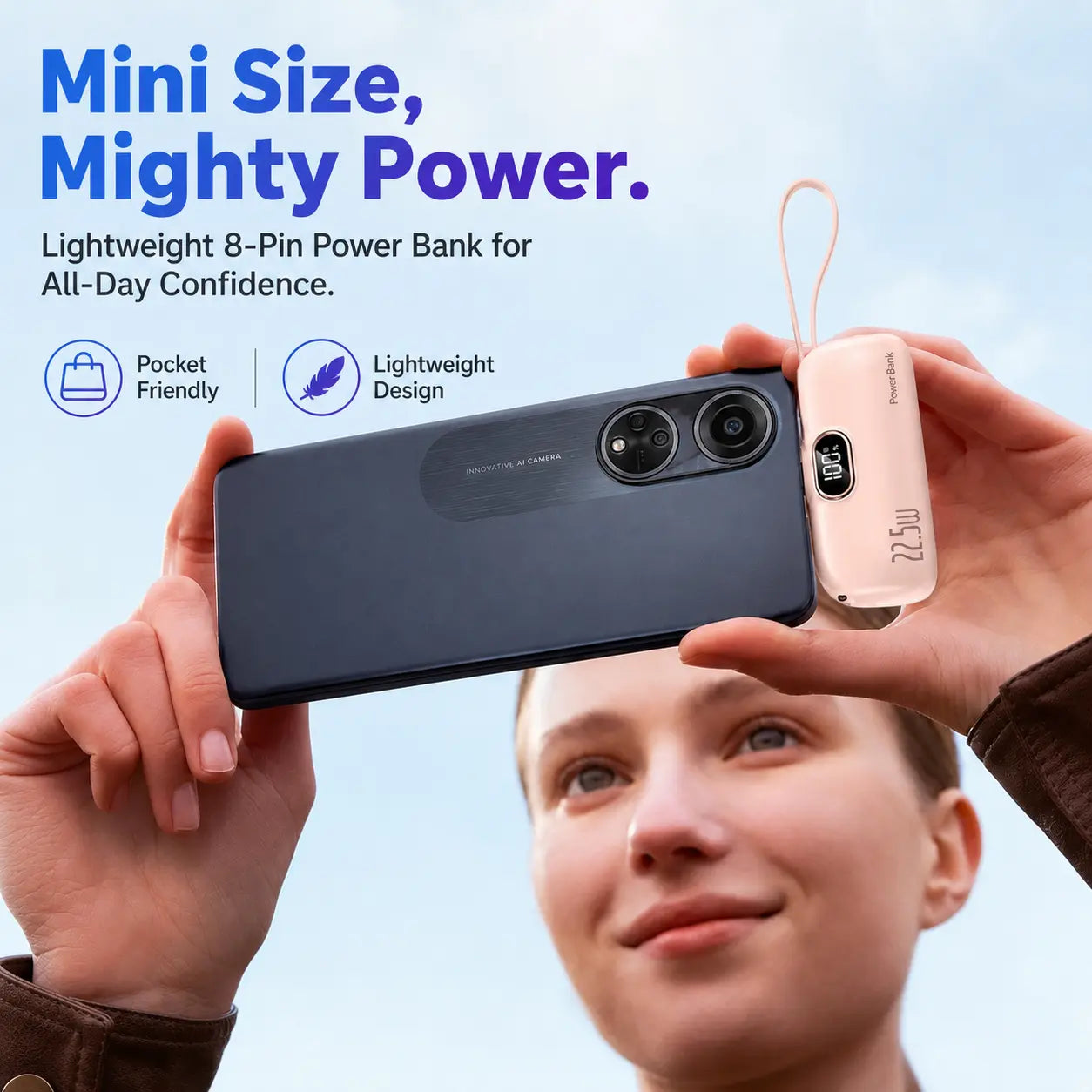 5000Mah Mini Portable Charger, 22.5W Power Bank with Built-In Cable, USB-C & USB-A Ports, Digital Battery Display, Compact Lightweight Battery Pack for Iphone, Samsung, Android, Travel Essentials