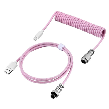Coiled Aviator Cable for Mechanical Keyboard, USB-C Detachable Braided Cable, 8K Fast Response for Gaming Desk Setup