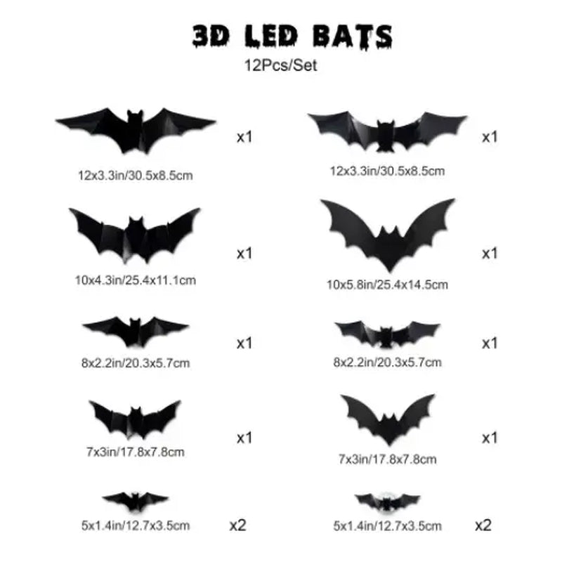 3D Bat Design LED Decorations, LED Halloween 3D Bat Decorative Wall Stickers, Luminous Bat Decorations, Suitable for Indoor and Outdoor Bedroom, Window Party Supplies