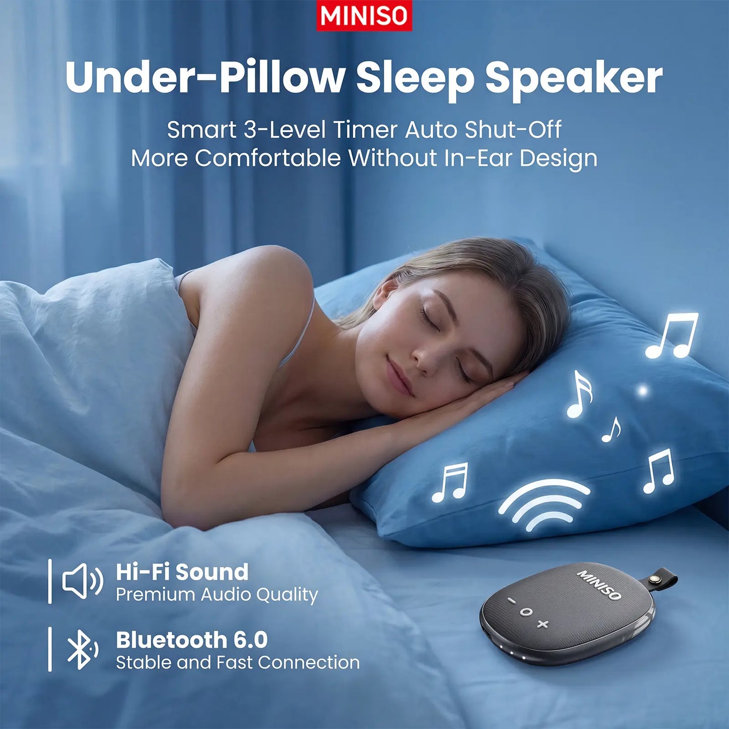 MINISO M105 Compact Wireless Bone Conduction Under-Pillow Sleep Speaker, Portable Hifi Waterproof Bluetooth Speaker with Built-In White Noise, 15H Standby, Stable Connection for Bedroom Camping, Wireless Speakers