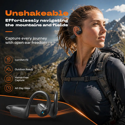 E12 Bone Conduction Wireless Audio Headphones, 8MP EIS Stabilized Camera, 160+ Languages Instant Translation, Touch & Button Control, IP65 Waterproof Sport Headsets for Outdoor Cycling Vlog Recording, Outdoor Gadgets Guys Gifts, Device