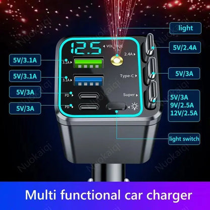 120W Max Multi-Port Charging Power Hub - High Speed Fast Charger, Vehicle/Auto Accessories, PD20W USB-A 65W, Tangle-Free Retractable Cables, Starry LED 1-Click Galaxy Projector for Phone Pad Laptop Car, High Speed Charger