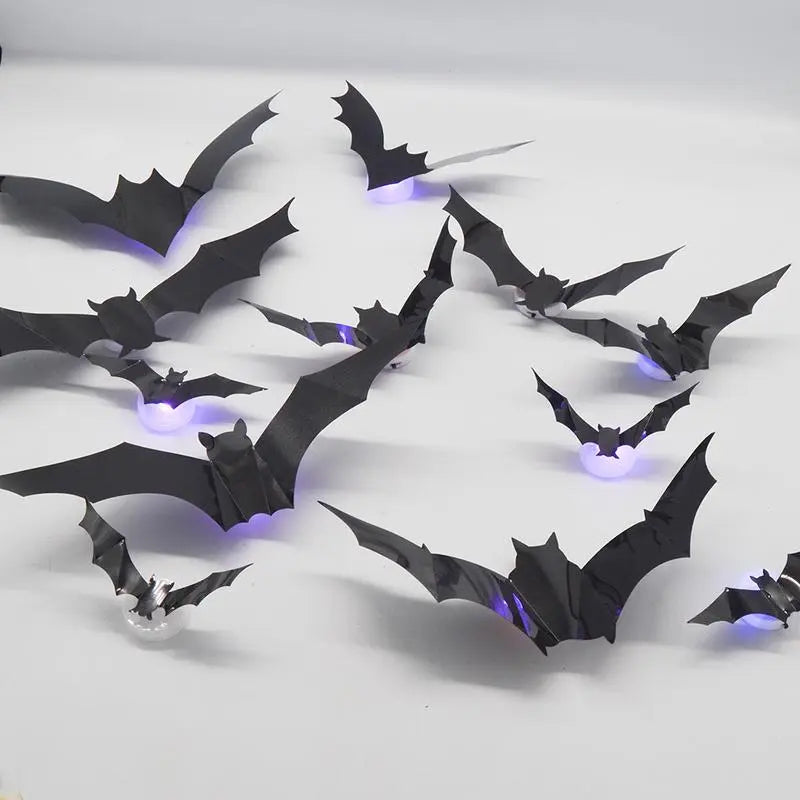 3D Bat Design LED Decorations, LED Halloween 3D Bat Decorative Wall Stickers, Luminous Bat Decorations, Suitable for Indoor and Outdoor Bedroom, Window Party Supplies