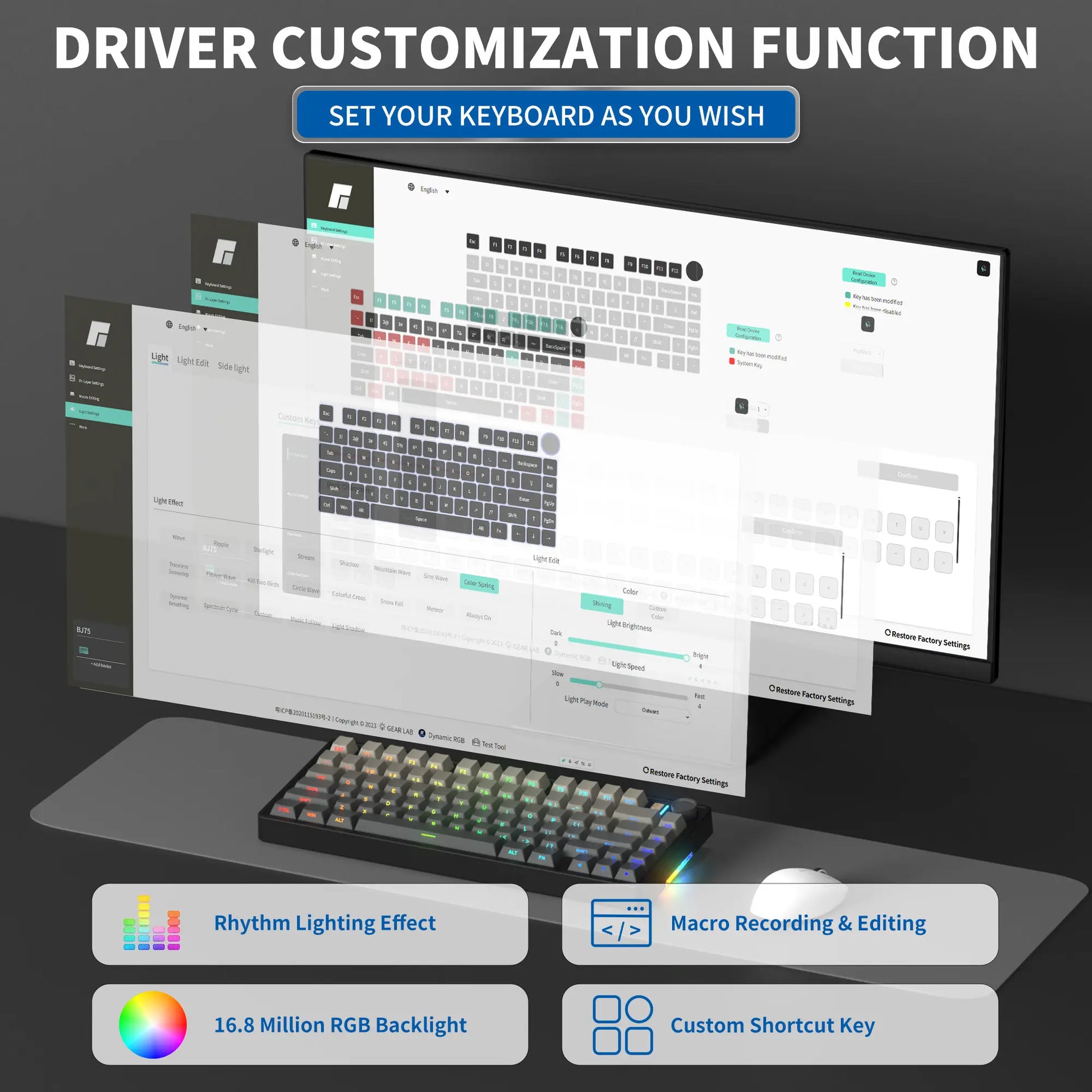 7KEYS BJ75 Wireless Mechanical Keyboard, 75% Gasket-Mount Gaming Keyboard with Volume Knob, Tri-Mode Connection (Bluetooth 5.0 / 2.4G / USB-C), Hot-Swappable Switches, RGB Backlight & Side Lighting, for Pc/Mac/Linux Tiktokshopbacktoschool