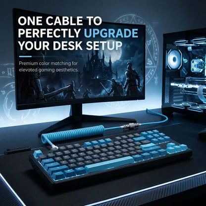 Coiled Aviator Cable for Mechanical Keyboard, USB-C Detachable Braided Cable, 8K Fast Response for Gaming Desk Setup