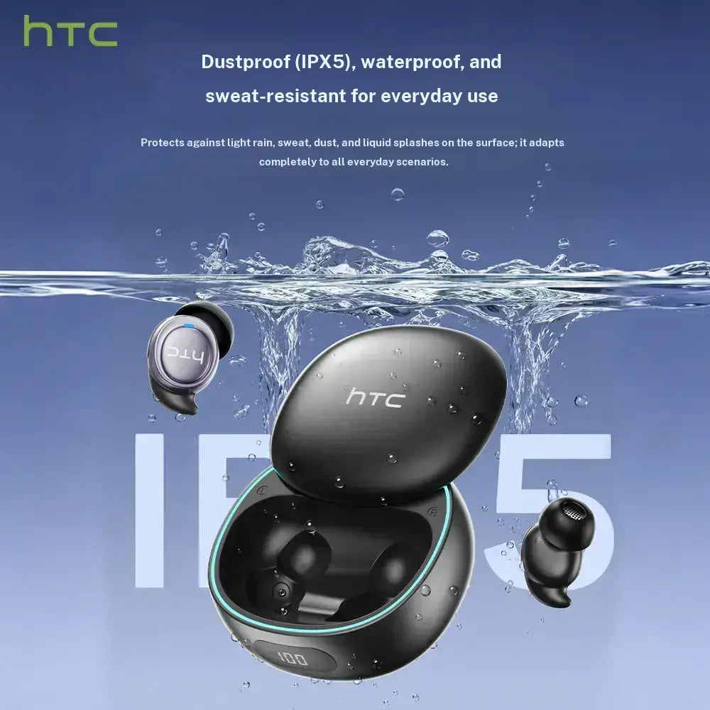 HTC NE96 Metal/Plastic Bluetooth 6.0 Rechargeable Wireless Earbuds - Mini Invisible In-Ear Pair, Waterproof Sleep & Gaming Earphones with Built-In Microphone for Sports, Office, Audio Calls