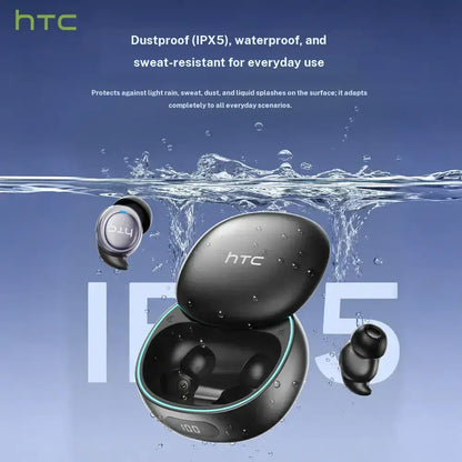 HTC NE96 Metal/Plastic Bluetooth 6.0 Rechargeable Wireless Earbuds - Mini Invisible In-Ear Pair, Waterproof Sleep & Gaming Earphones with Built-In Microphone for Sports, Office, Audio Calls
